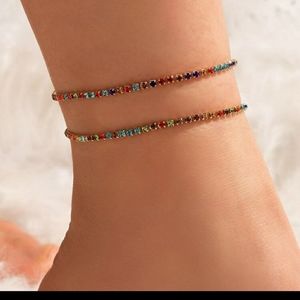 2 pc Colorful Rhinestone Ankle Bracelet